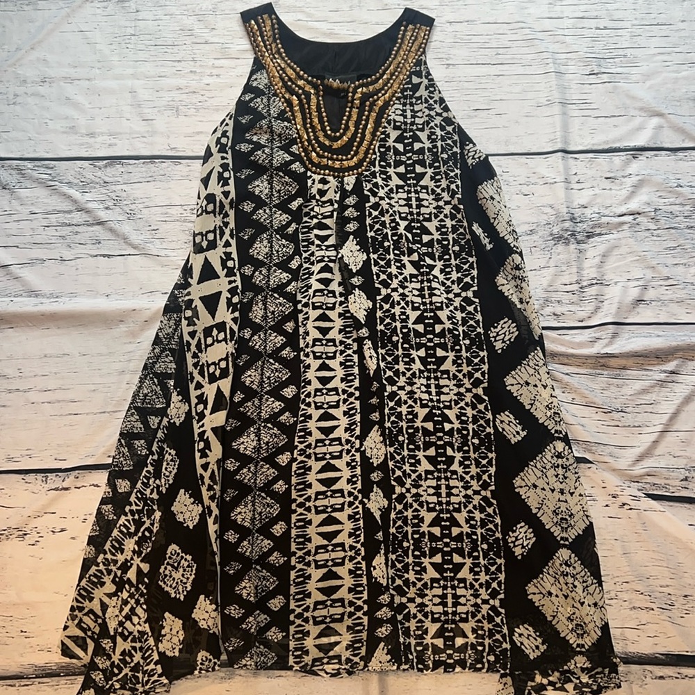 Black white gold mini sleeveless dress size 3X